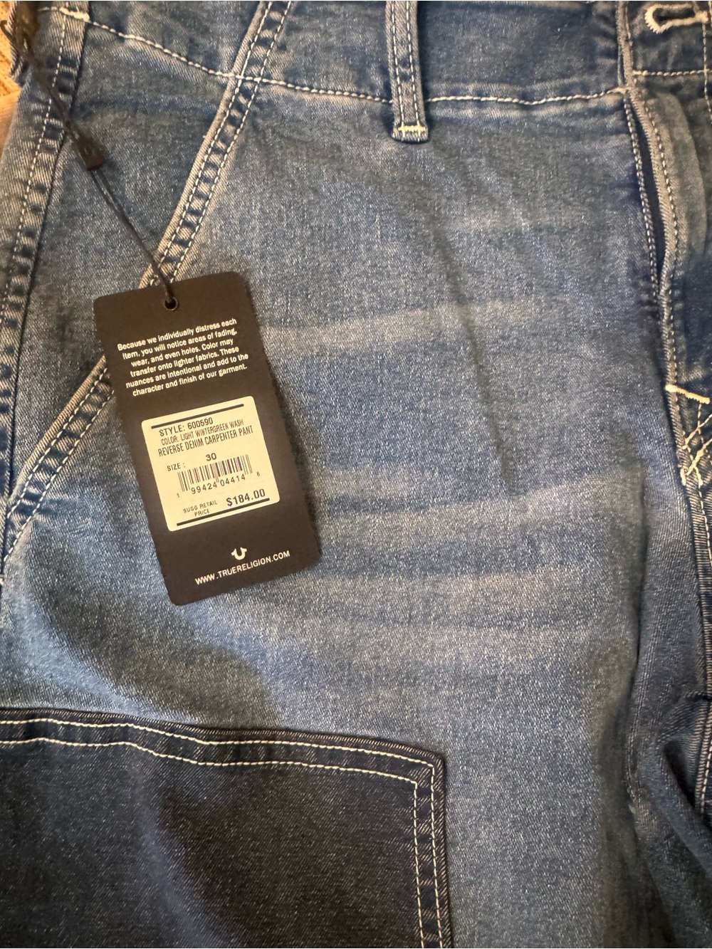 True Religion men Blue Denim Carpenter Jeans